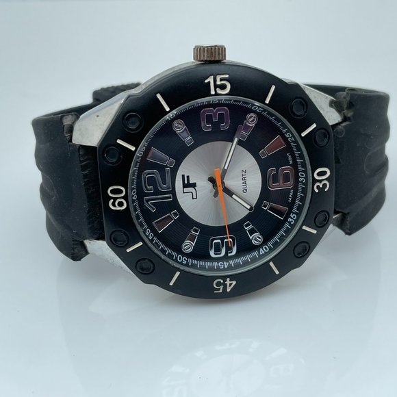 JF J Ferrar Men Watch Black Rubber Band Analog Wrist Watch - Picture 4 of 11